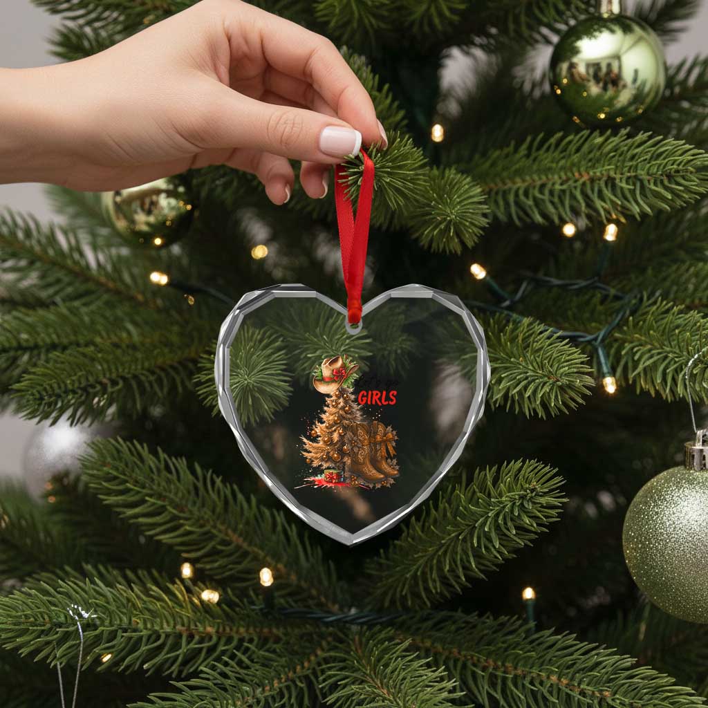 Christmas Cowgirl Boots Heart Crystal Glass Ornament Western Cowboy Hat Howdy - Wonder Print Shop