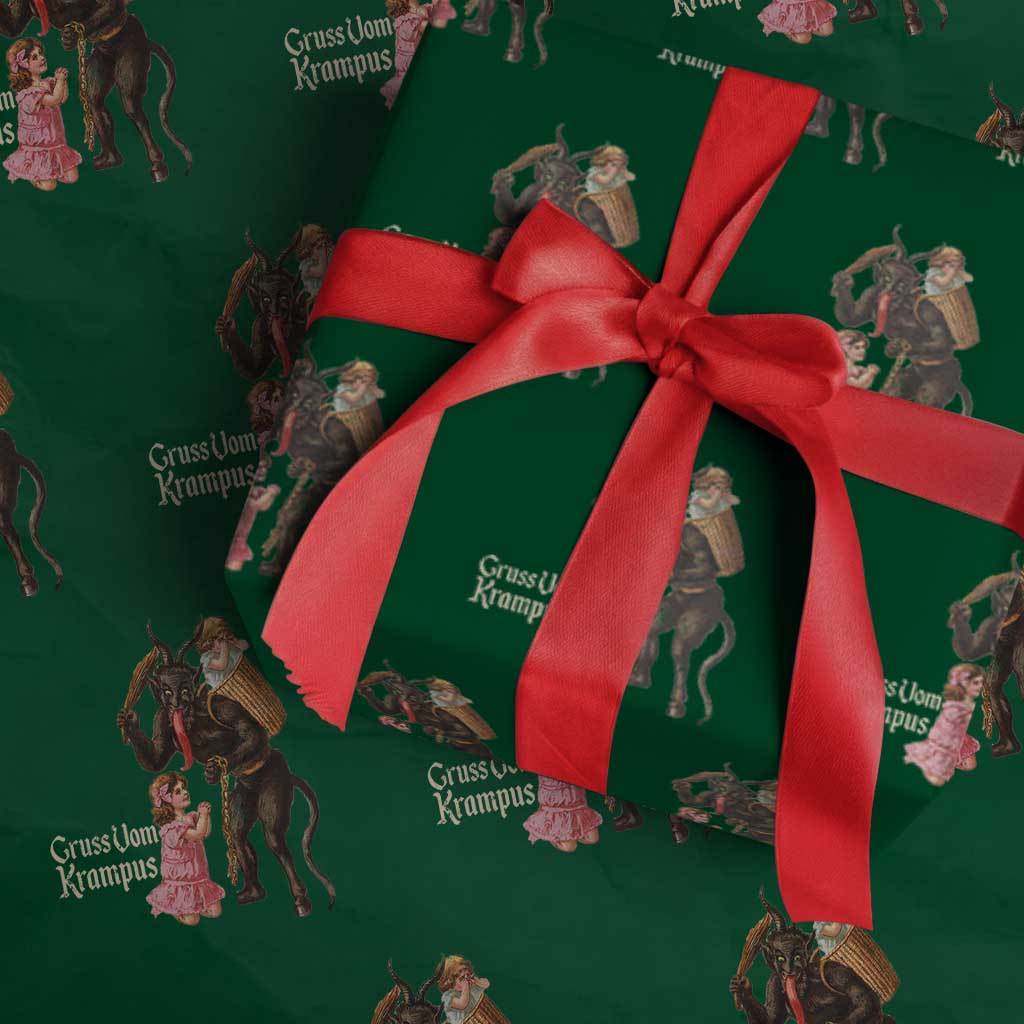 Christmas Creepy Krampus Wrapping Paper Roll Greetings From Gruss Vom Krampus - Wonder Print Shop