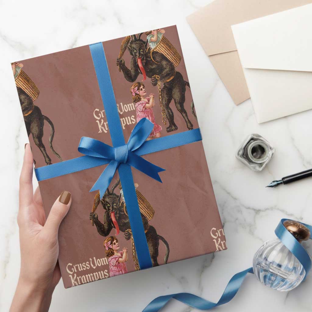 Christmas Creepy Krampus Wrapping Paper Roll Greetings From Gruss Vom Krampus - Wonder Print Shop