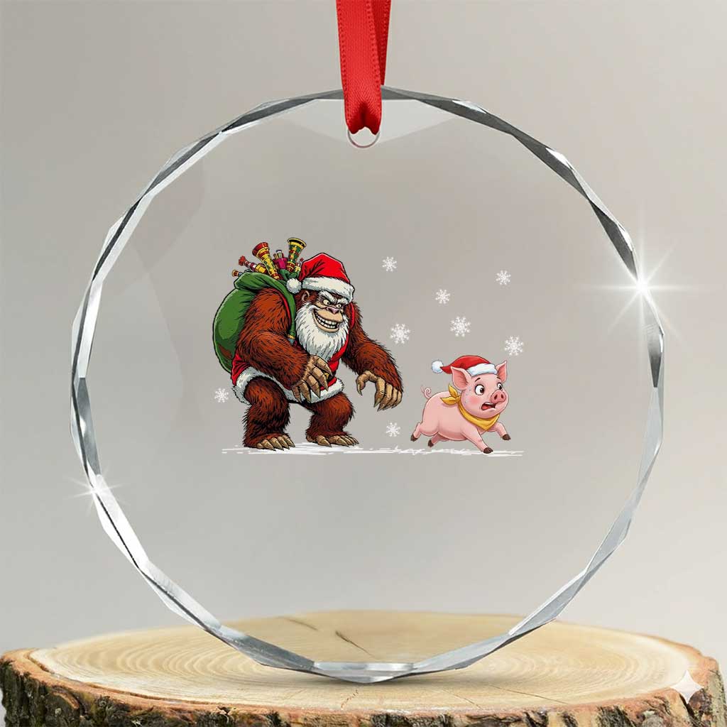 Christmas Cryptid Farm Life Gift Crystal Glass Ornament Funny Bigfoot Chasing Pig - Wonder Print Shop