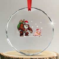 Christmas Cryptid Farm Life Gift Crystal Glass Ornament Funny Bigfoot Chasing Pig - Wonder Print Shop