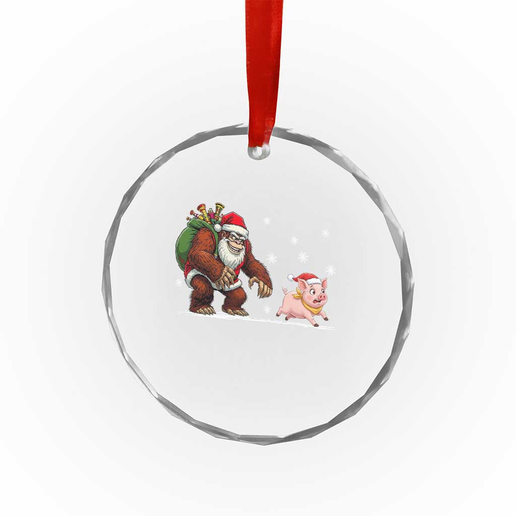 Christmas Cryptid Farm Life Gift Crystal Glass Ornament Funny Bigfoot Chasing Pig - Wonder Print Shop