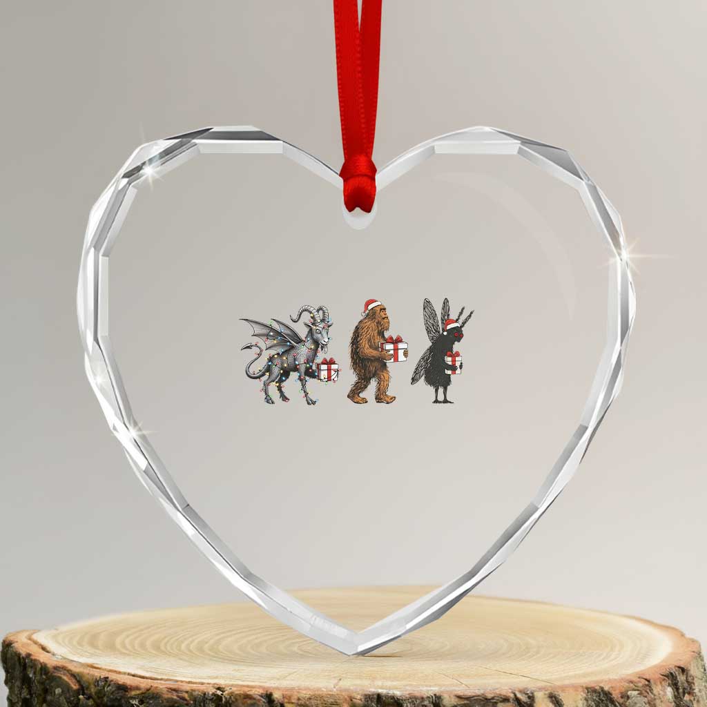 Christmas Cryptid Gift Heart Crystal Glass Ornament Bigfoot Jersey Devil Mothman Santa - Wonder Print Shop