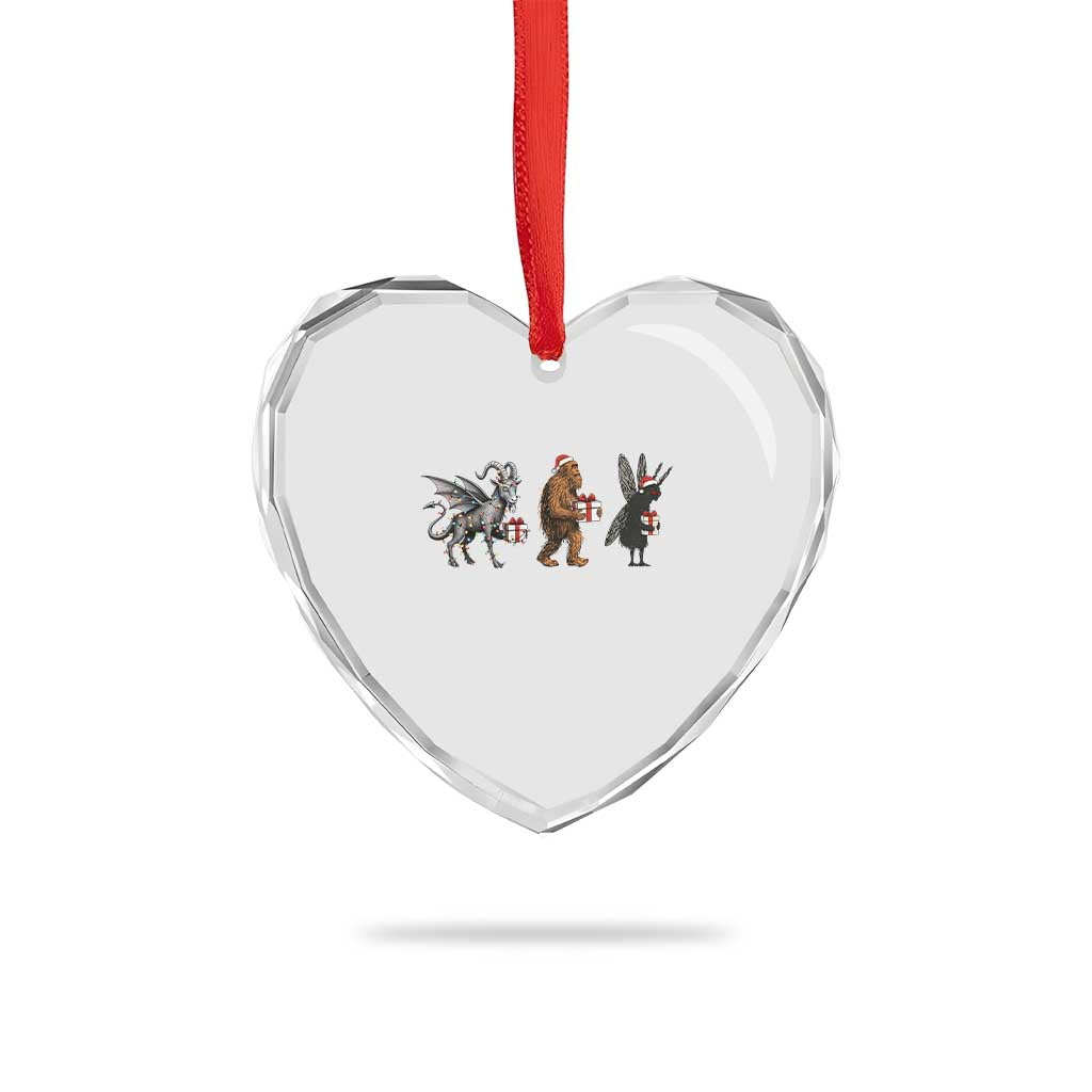 Christmas Cryptid Gift Heart Crystal Glass Ornament Bigfoot Jersey Devil Mothman Santa - Wonder Print Shop