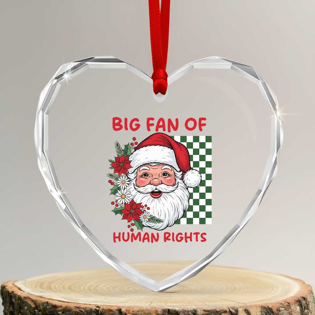 Christmas Cute Santa Big Fan Of Human Rights Gift Heart Crystal Glass Ornament - Wonder Print Shop