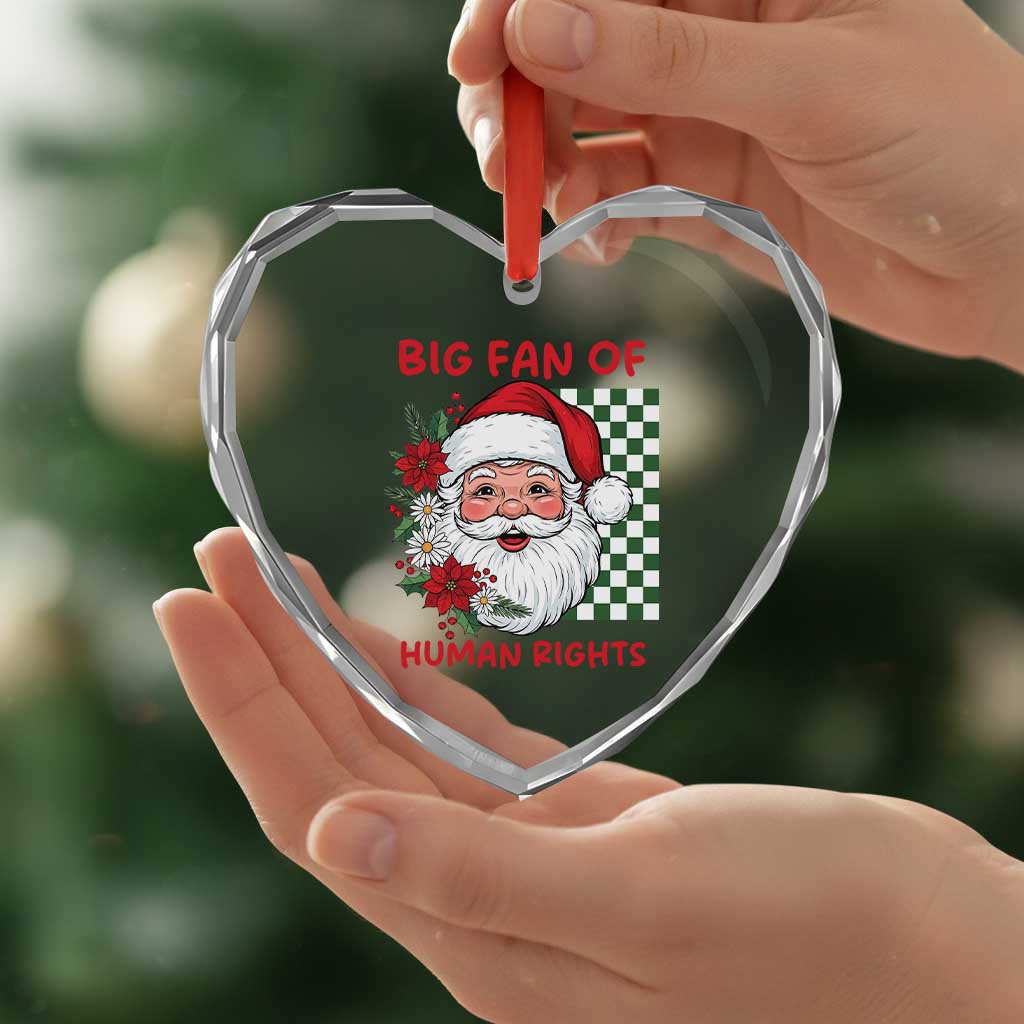 Christmas Cute Santa Big Fan Of Human Rights Gift Heart Crystal Glass Ornament - Wonder Print Shop