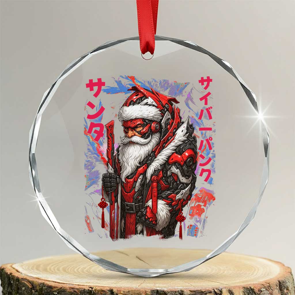 Christmas Cyberpunk Santa Crystal Glass Ornament Japanese Xmas Techwear Manga Anime - Wonder Print Shop