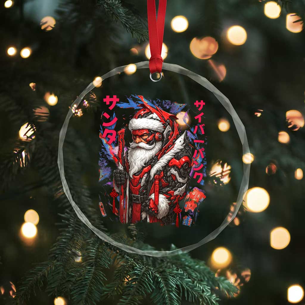 Christmas Cyberpunk Santa Crystal Glass Ornament Japanese Xmas Techwear Manga Anime - Wonder Print Shop