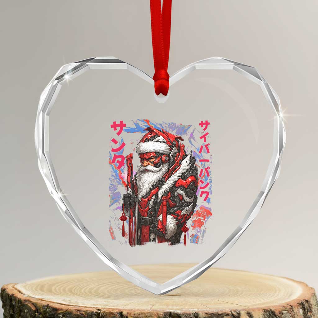 Christmas Cyberpunk Santa Heart Crystal Glass Ornament Japanese Xmas Techwear Manga Anime - Wonder Print Shop