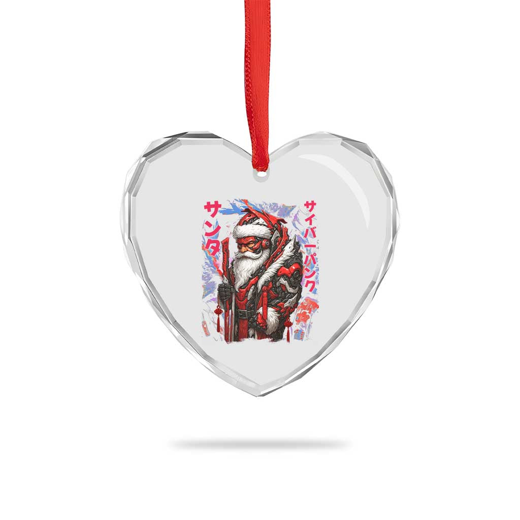 Christmas Cyberpunk Santa Heart Crystal Glass Ornament Japanese Xmas Techwear Manga Anime - Wonder Print Shop