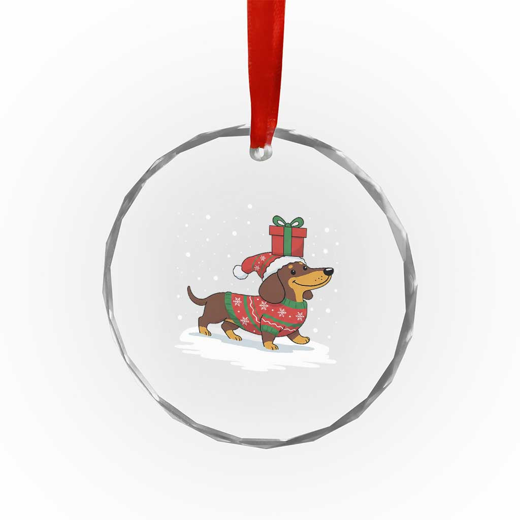 Christmas Dachshund Crystal Glass Ornament Funny Weiner Santa Hat Xmas Dog Puppy Lover - Wonder Print Shop
