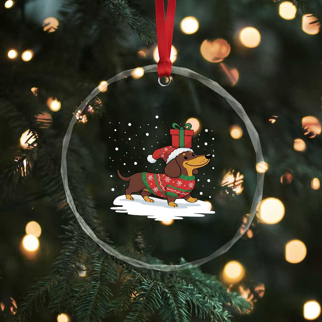 Christmas Dachshund Crystal Glass Ornament Funny Weiner Santa Hat Xmas Dog Puppy Lover - Wonder Print Shop