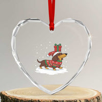 Christmas Dachshund Heart Crystal Glass Ornament Funny Weiner Santa Hat Xmas Dog Puppy Lover - Wonder Print Shop