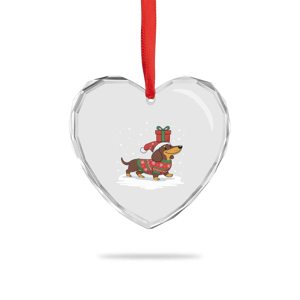 Christmas Dachshund Heart Crystal Glass Ornament Funny Weiner Santa Hat Xmas Dog Puppy Lover - Wonder Print Shop