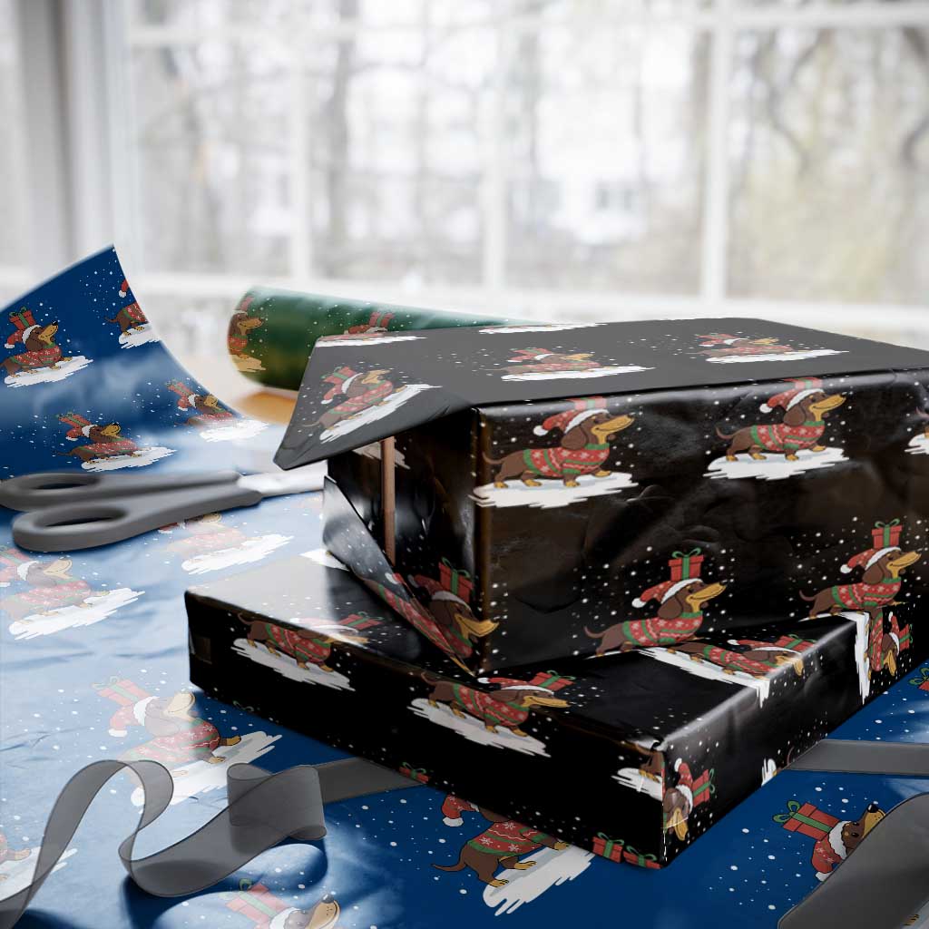 Christmas Dachshund Wrapping Paper Roll Funny Weiner Santa Hat Xmas Dog Puppy Lover - Wonder Print Shop
