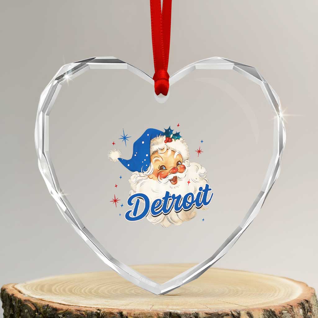 Christmas Detroit Football Heart Crystal Glass Ornament Vintage Santa Lions Fan - Wonder Print Shop