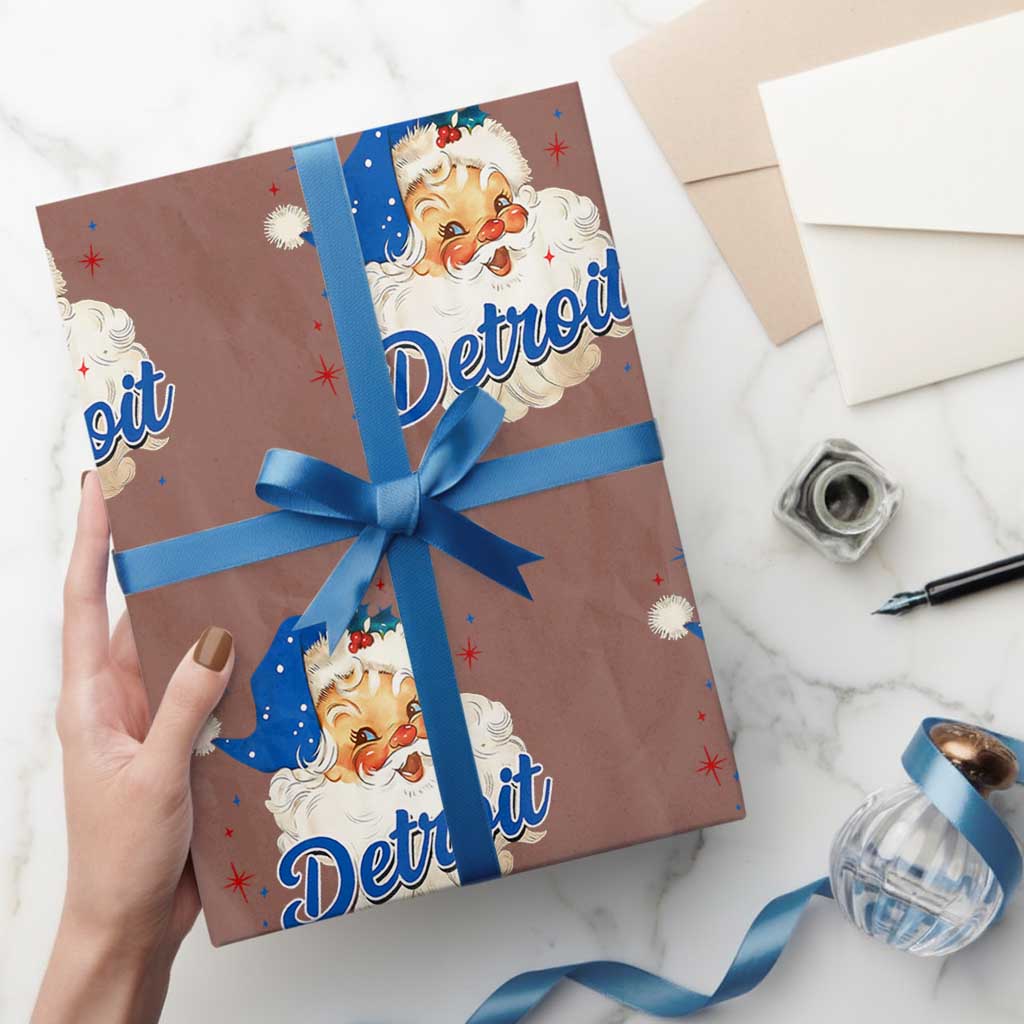 Christmas Detroit Football Wrapping Paper Roll Vintage Santa Lions Fan - Wonder Print Shop