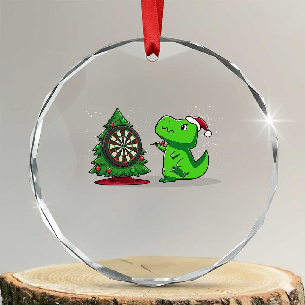 Christmas Dinosaur Dart Player Crystal Glass Ornament Funny Dino Lover - Wonder Print Shop