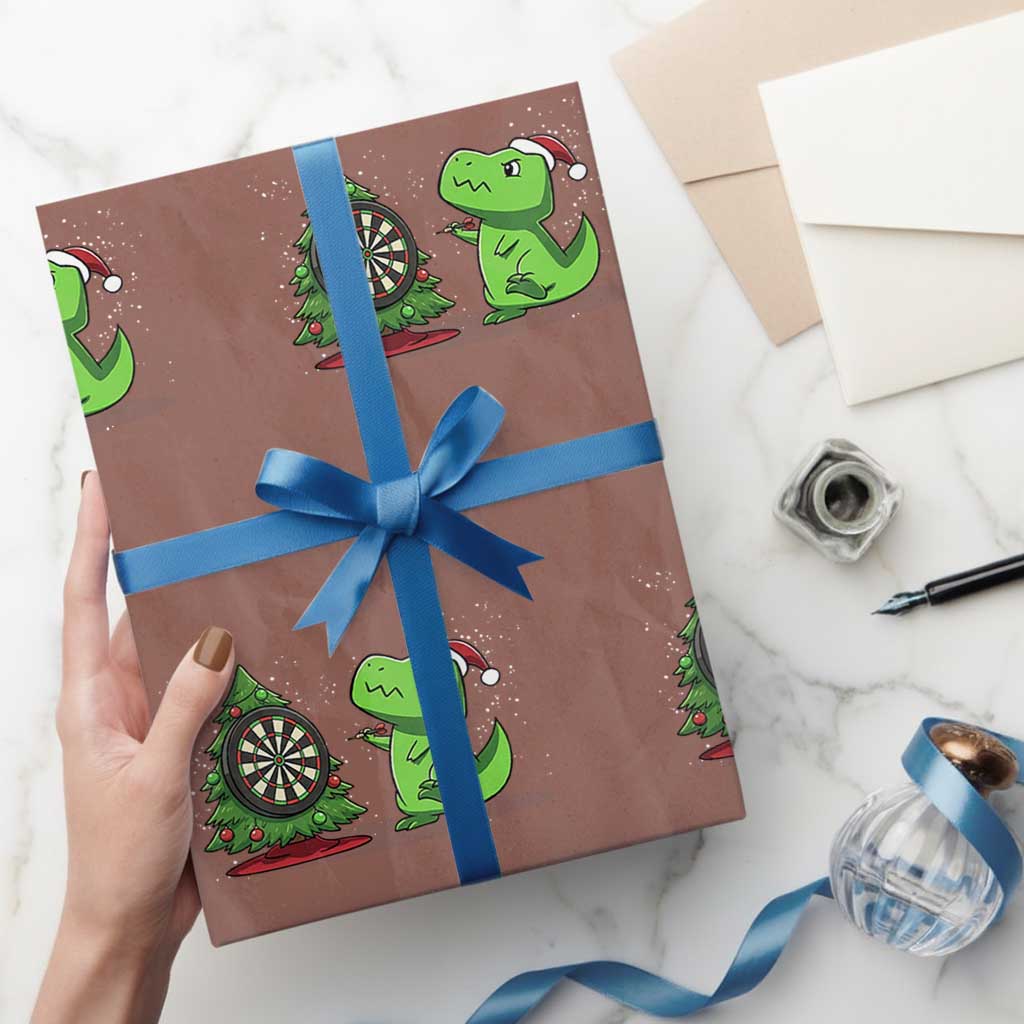 Christmas Dinosaur Dart Player Wrapping Paper Roll Funny Dino Lover - Wonder Print Shop