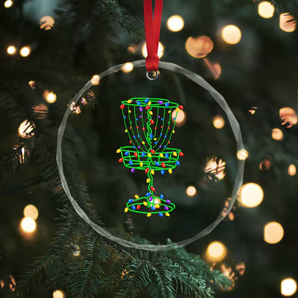 Christmas Disc Golf Basket Crystal Glass Ornament Frisbee Golfer Xmas Gift - Wonder Print Shop