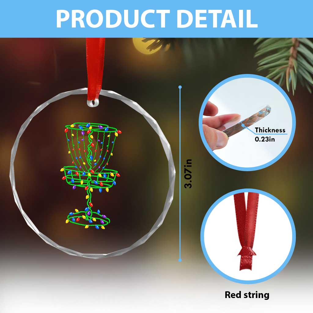 Christmas Disc Golf Basket Crystal Glass Ornament Frisbee Golfer Xmas Gift - Wonder Print Shop