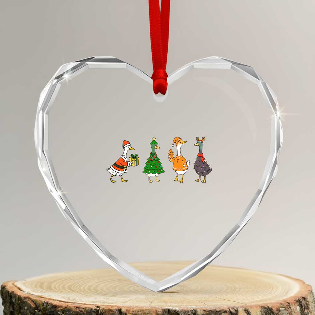 Christmas Ducks Heart Crystal Glass Ornament Funny Animals Farm Lover Gift Xmas Light - Wonder Print Shop