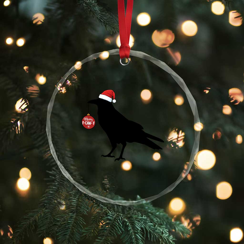 Christmas F Caw F Crystal Glass Ornament Funny Black Crow Merry Xmas - Wonder Print Shop