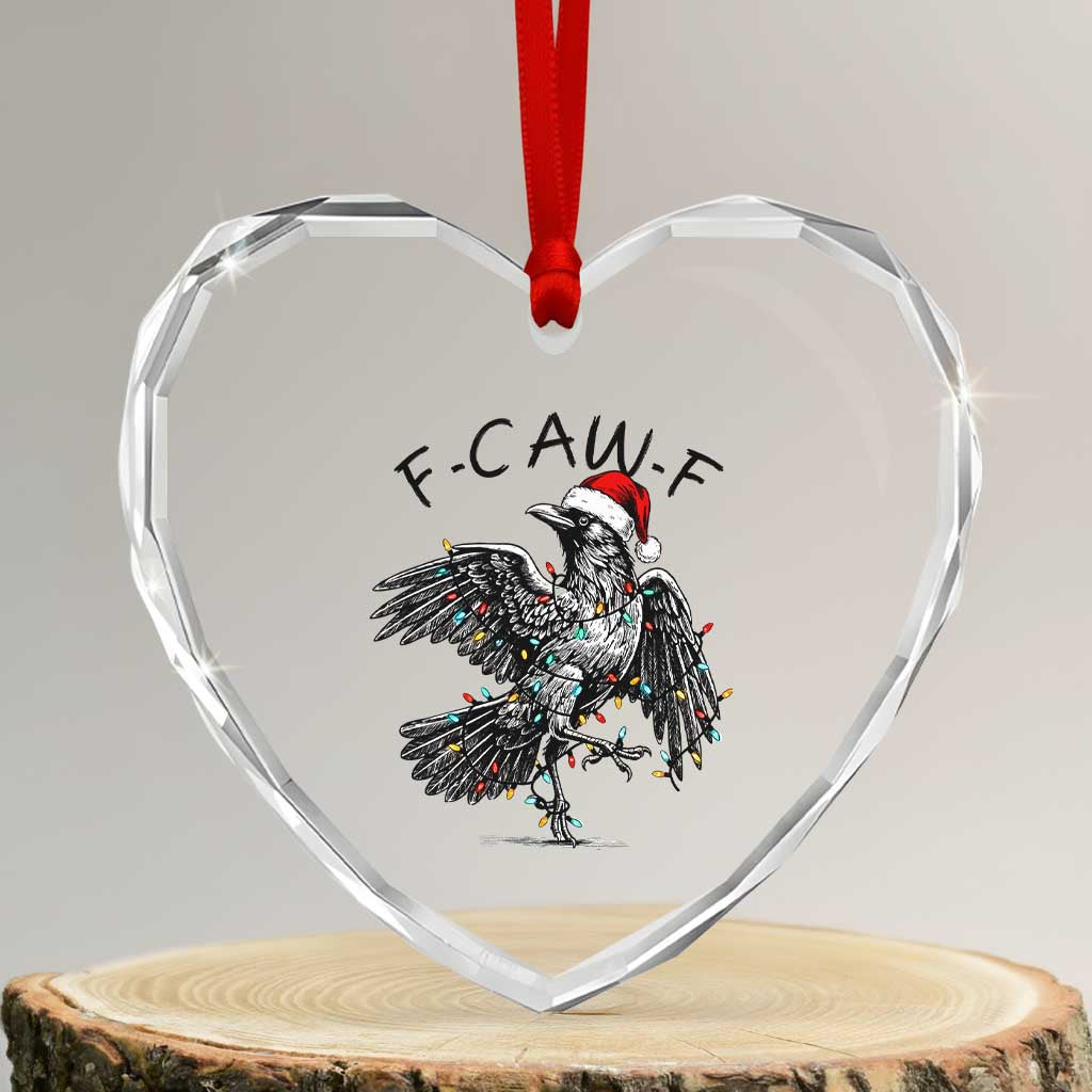 Christmas F Caw F Heart Crystal Glass Ornament Funny Black Crow Meme - Wonder Print Shop