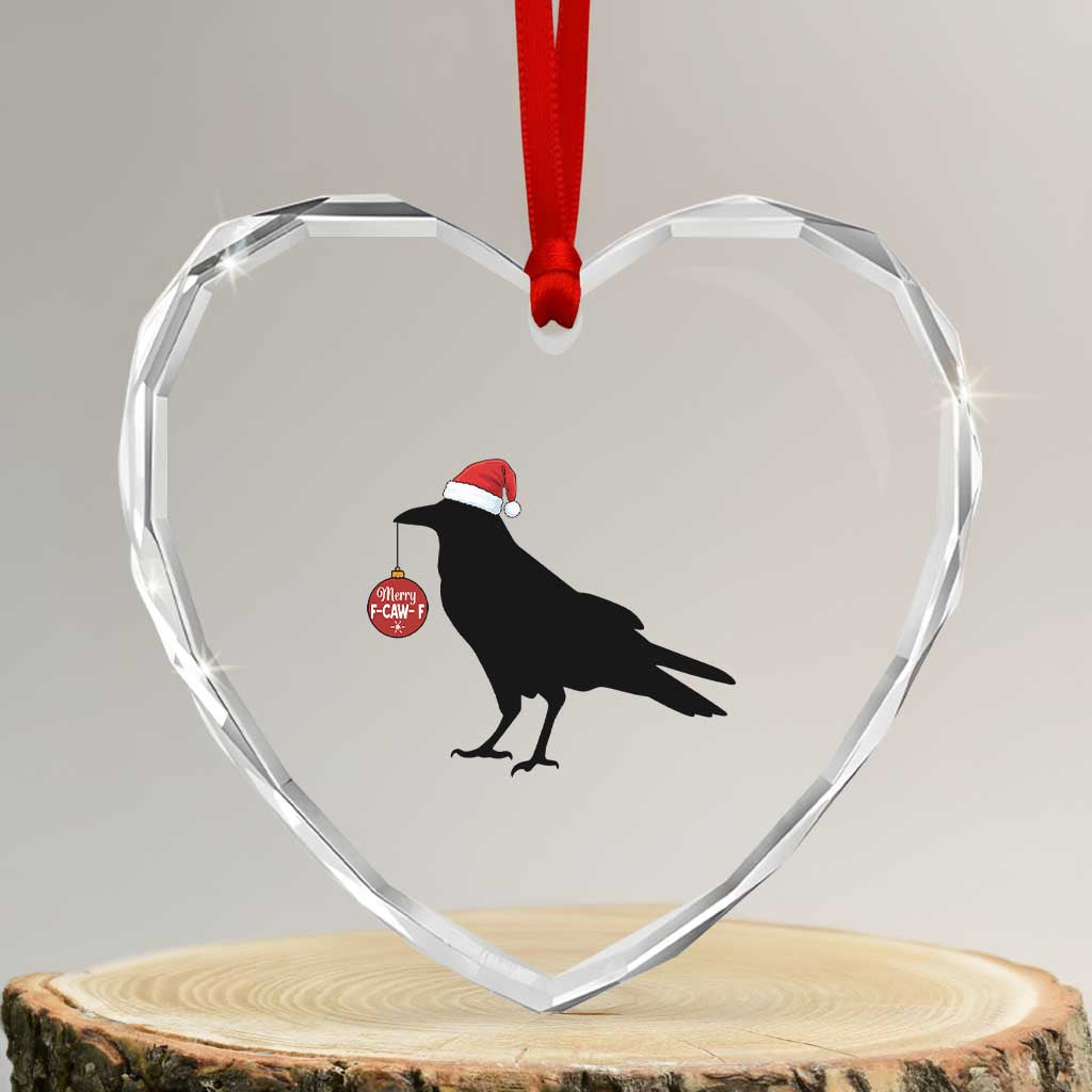 Christmas F Caw F Heart Crystal Glass Ornament Funny Black Crow Merry Xmas - Wonder Print Shop