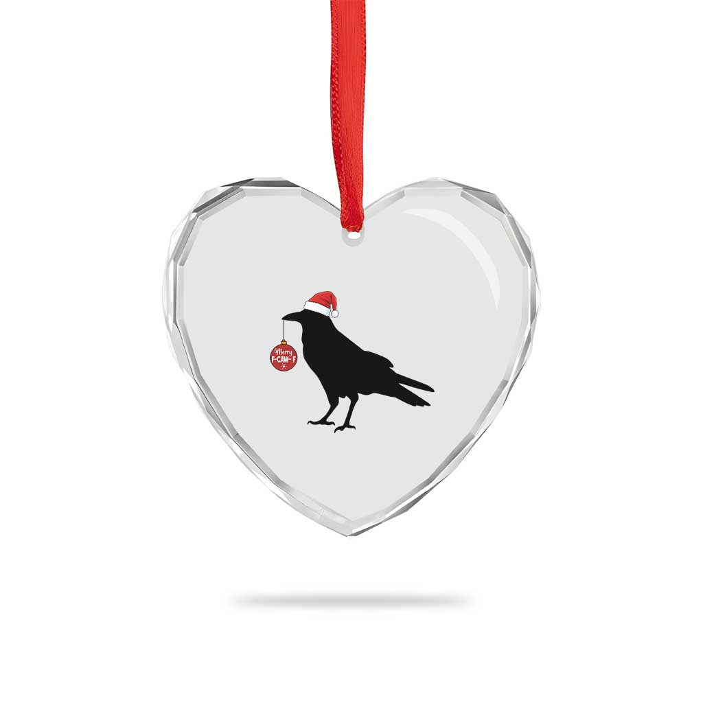 Christmas F Caw F Heart Crystal Glass Ornament Funny Black Crow Merry Xmas - Wonder Print Shop