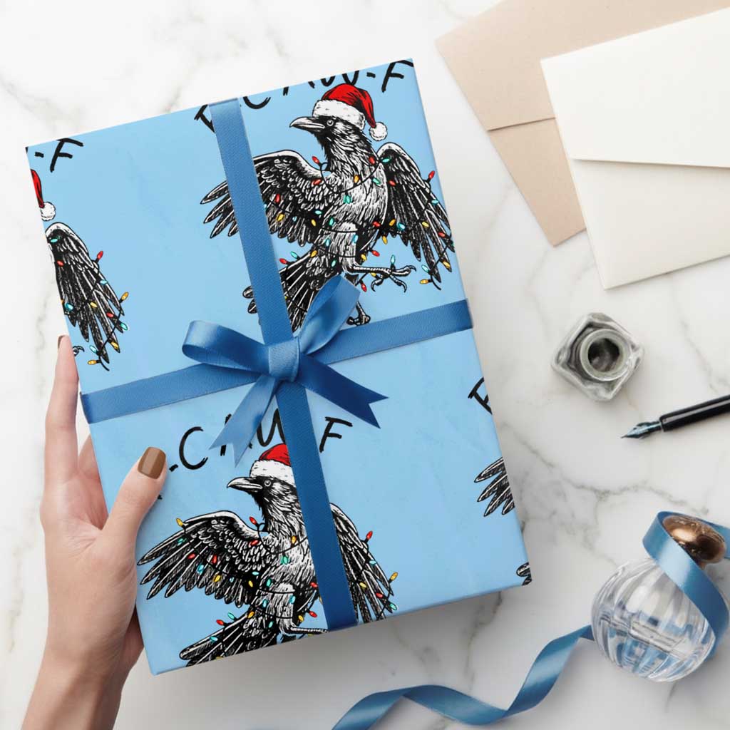 Christmas F Caw F Wrapping Paper Roll Funny Black Crow Meme - Wonder Print Shop