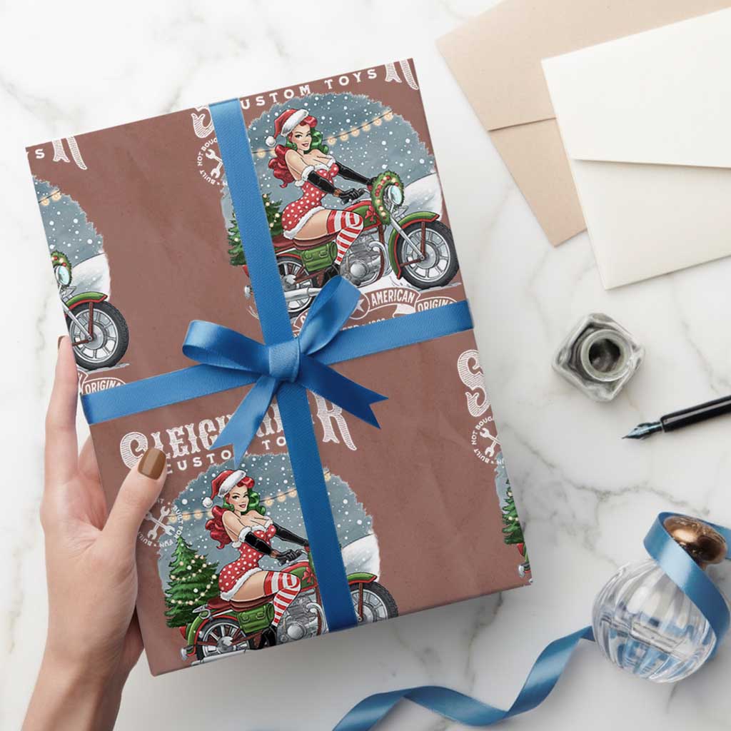 Christmas Female Santa Motorcycle Wrapping Paper Roll Sleighrider Custom Toys For Bad Kids Too - Wonder Print Shop