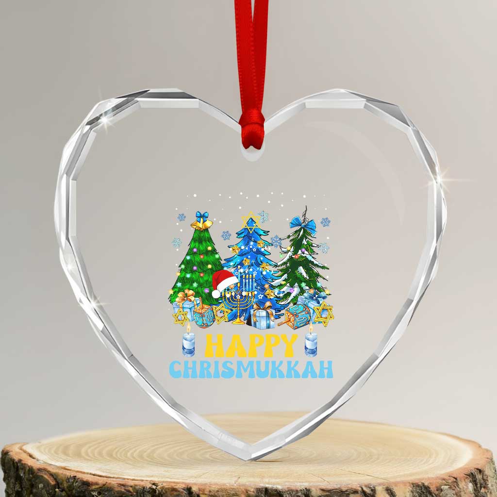 Christmas Hanukkah Heart Crystal Glass Ornament Merry Christmukkah Jewish Christmas Trees Chanukah - Wonder Print Shop