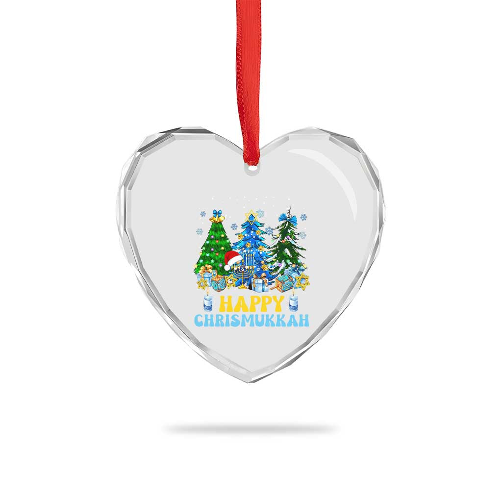 Christmas Hanukkah Heart Crystal Glass Ornament Merry Christmukkah Jewish Christmas Trees Chanukah - Wonder Print Shop