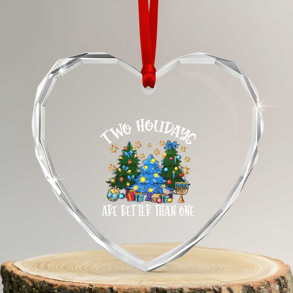 Christmas Hanukkah Heart Crystal Glass Ornament Two Holidays Are Better Than One Christmukkah Tree - Wonder Print Shop