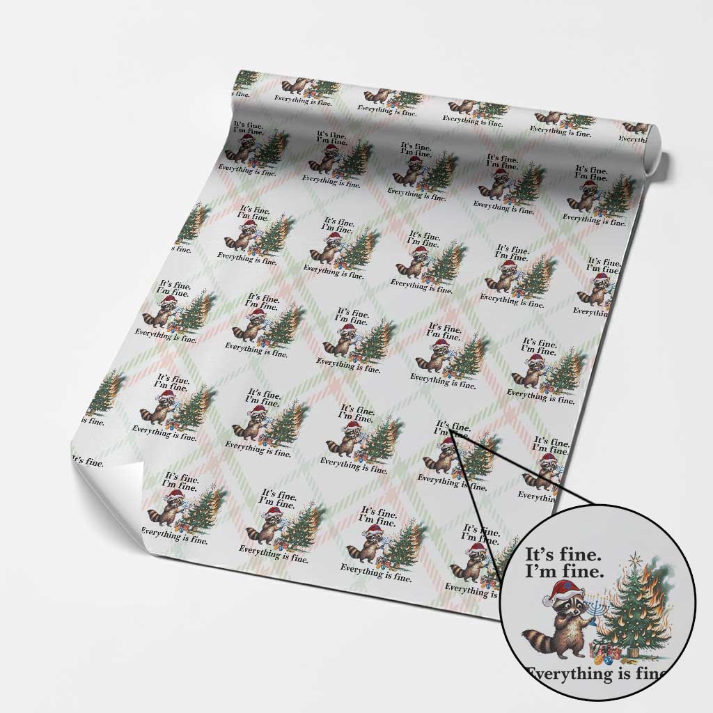 Christmas Hanukkah Racoon Wrapping Paper Roll Funny Its Fine I Am Fine Everything Is Fine - Wonder Print Shop