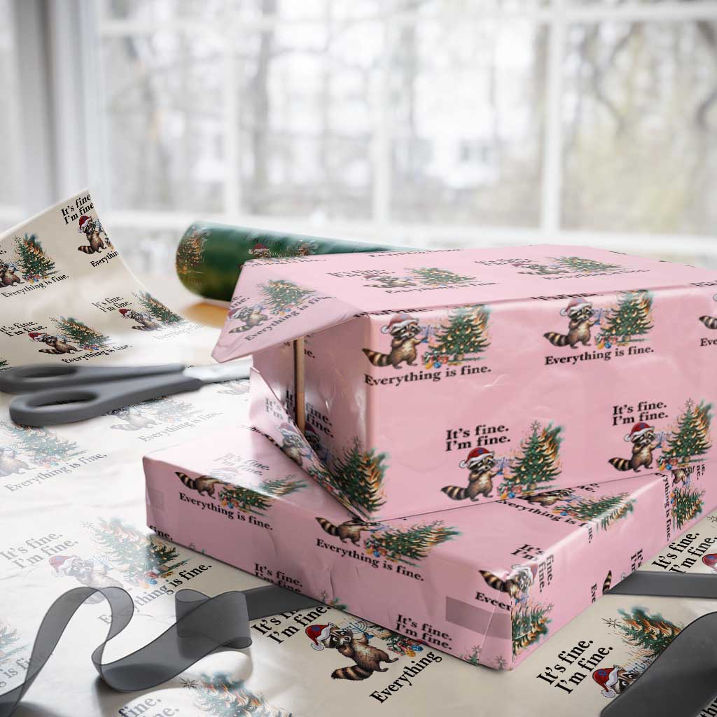 Christmas Hanukkah Racoon Wrapping Paper Roll Funny Its Fine I Am Fine Everything Is Fine - Wonder Print Shop