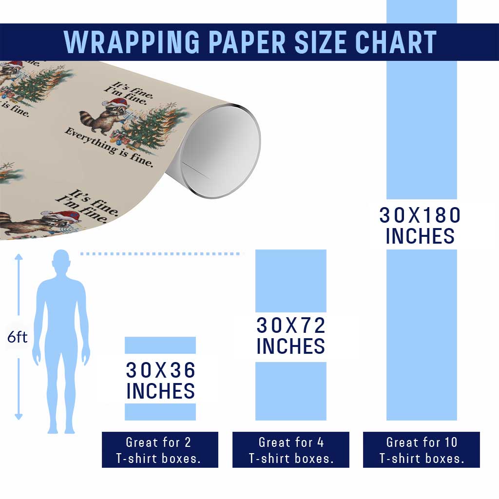 Christmas Hanukkah Racoon Wrapping Paper Roll Funny Its Fine I Am Fine Everything Is Fine - Wonder Print Shop
