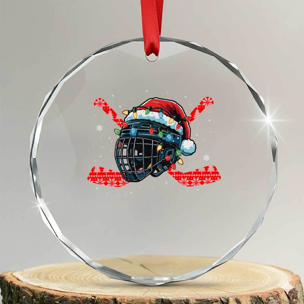 Christmas Ice Hockey Helmet Santa Crystal Glass Ornament Funny Xmas Gift - Wonder Print Shop