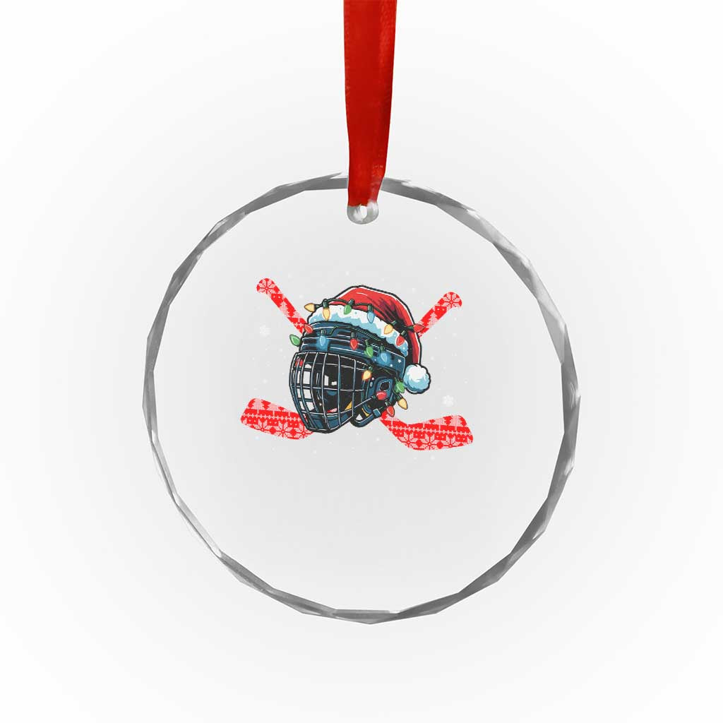 Christmas Ice Hockey Helmet Santa Crystal Glass Ornament Funny Xmas Gift - Wonder Print Shop