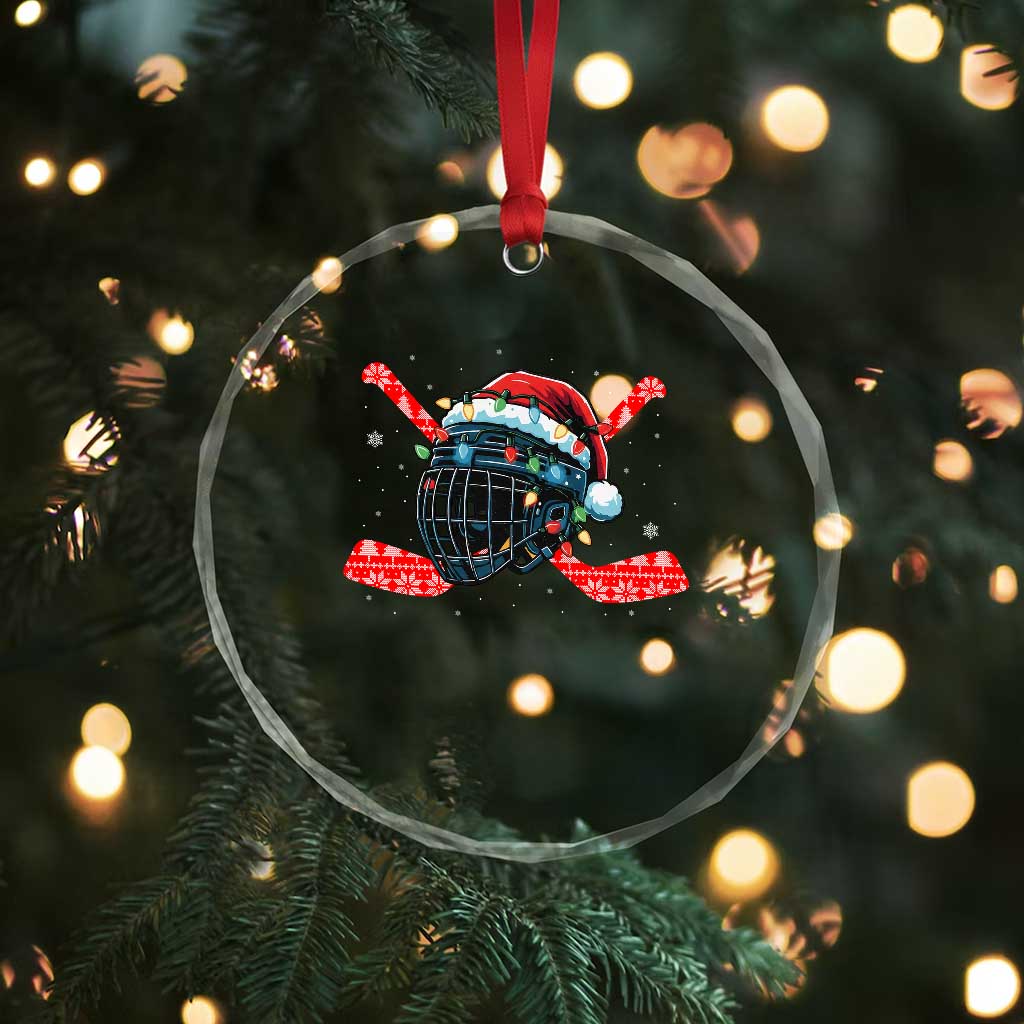Christmas Ice Hockey Helmet Santa Crystal Glass Ornament Funny Xmas Gift - Wonder Print Shop