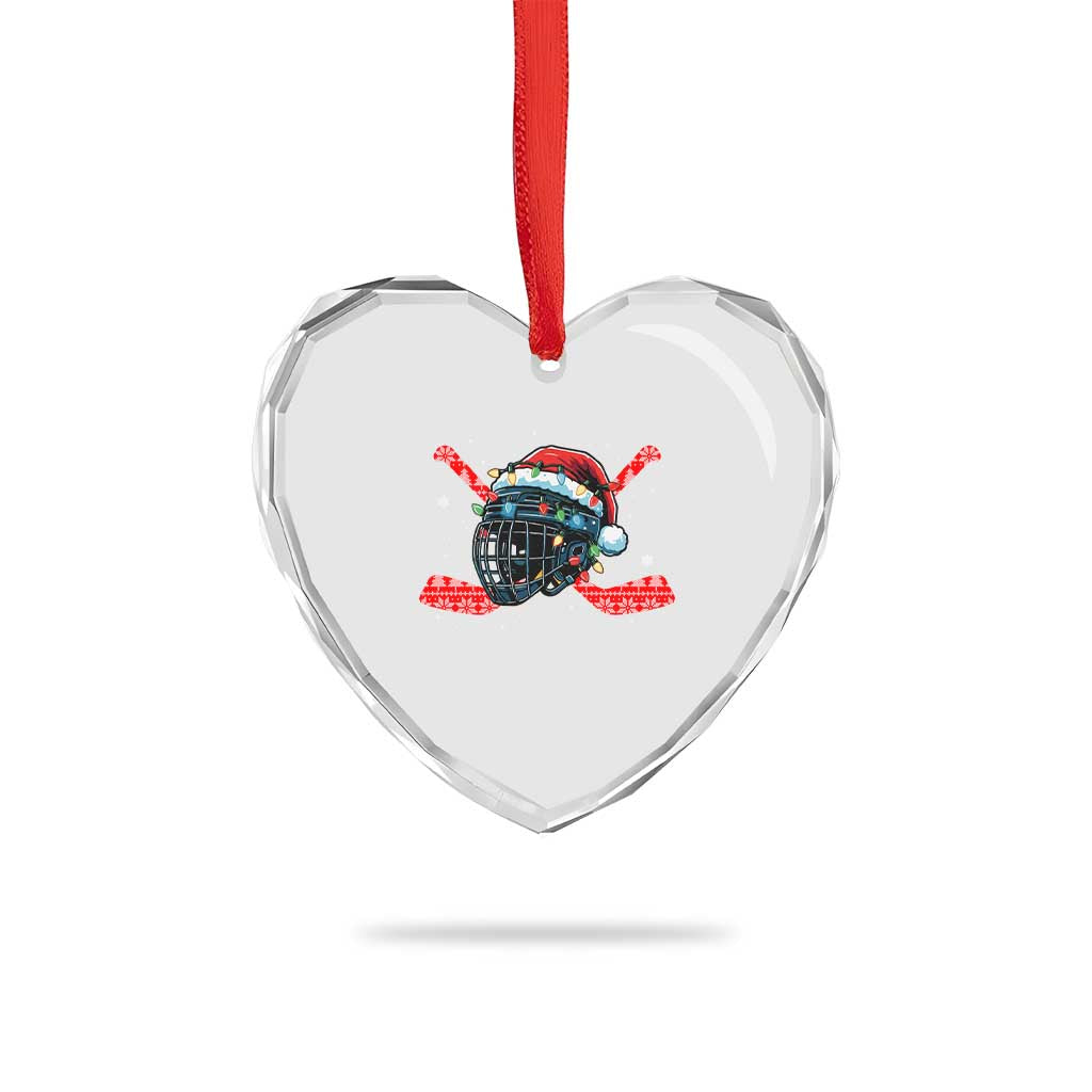 Christmas Ice Hockey Helmet Santa Heart Crystal Glass Ornament Funny Xmas Gift - Wonder Print Shop