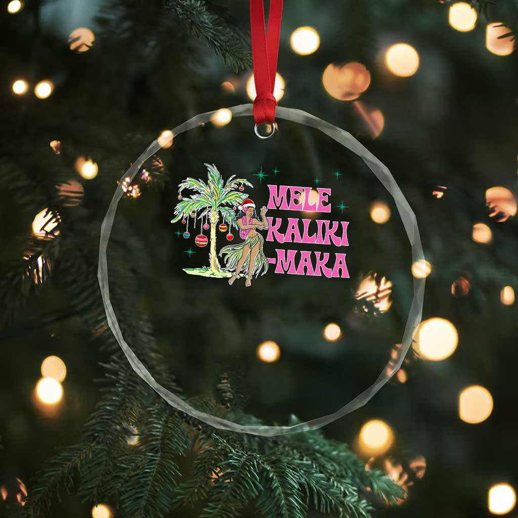 Christmas In Hawaii Crystal Glass Ornament Mele Kalikimaka Hula Girls Palm Tree - Wonder Print Shop