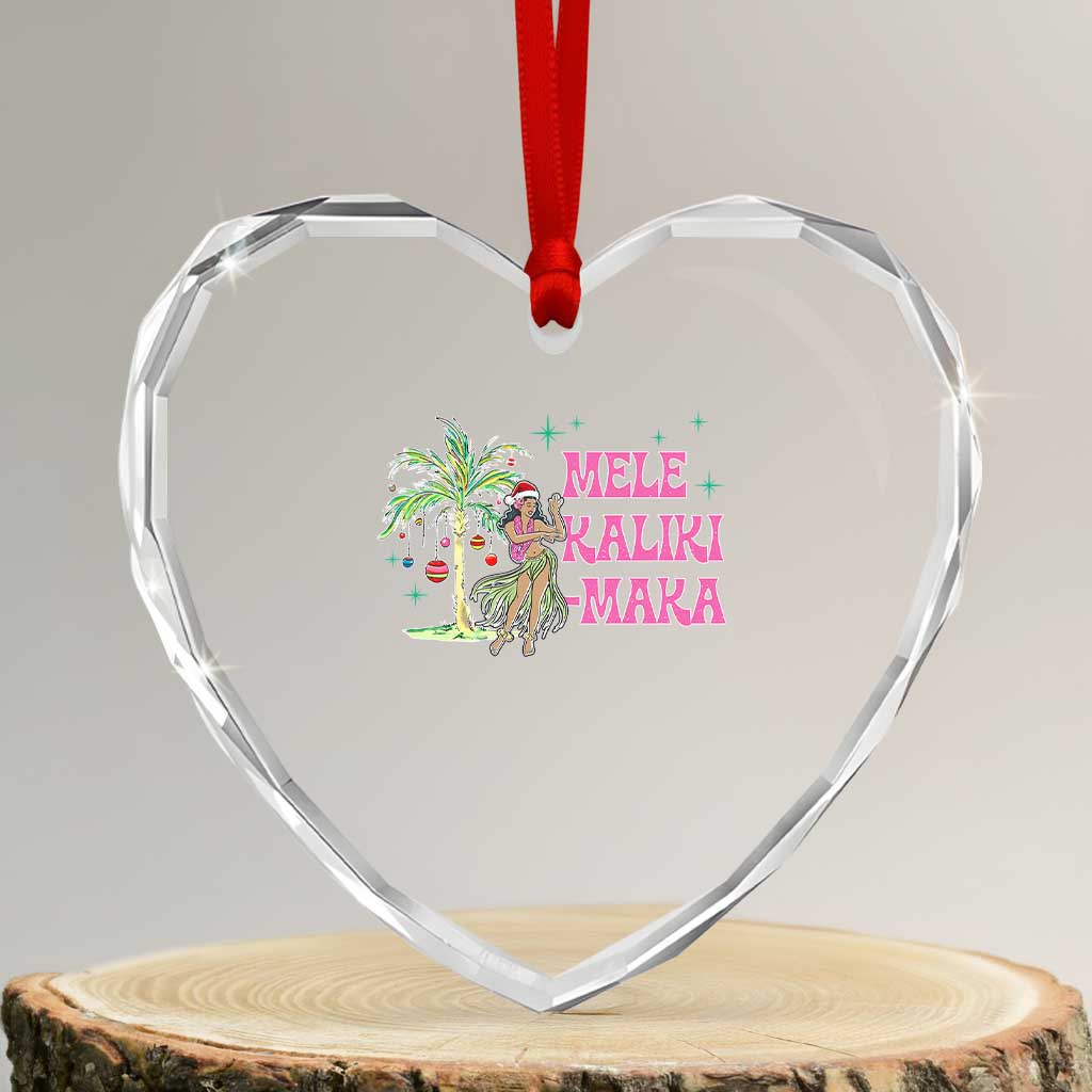 Christmas In Hawaii Heart Crystal Glass Ornament Mele Kalikimaka Hula Girls Palm Tree - Wonder Print Shop