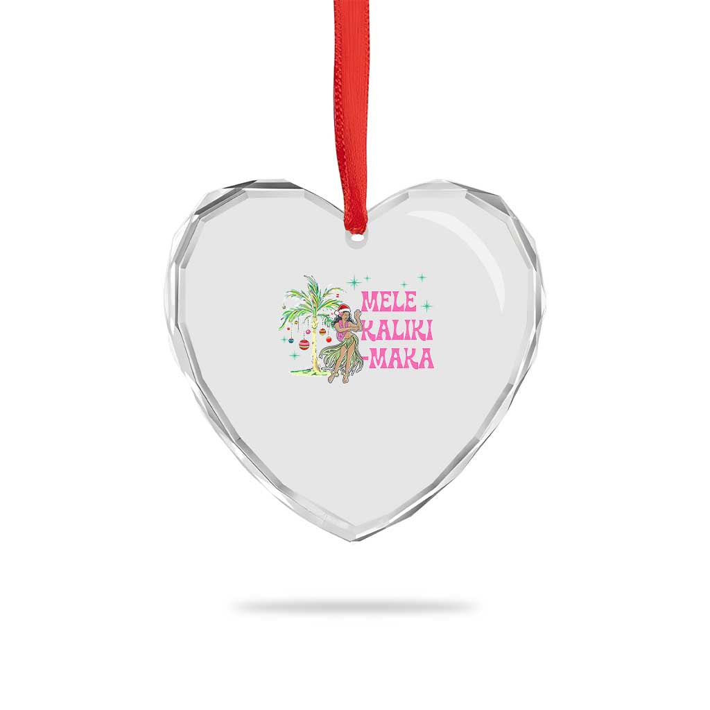 Christmas In Hawaii Heart Crystal Glass Ornament Mele Kalikimaka Hula Girls Palm Tree - Wonder Print Shop
