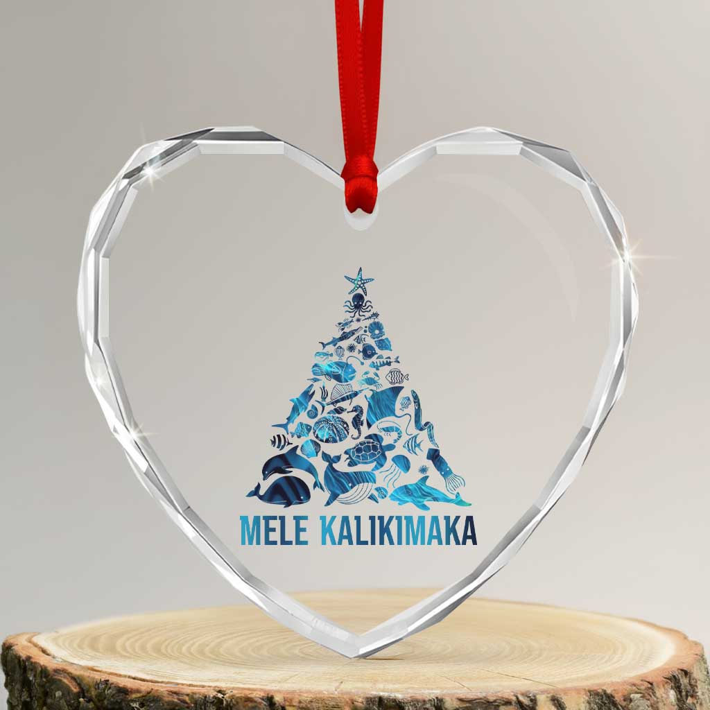 Christmas In Hawaii Heart Crystal Glass Ornament Mele Kalikimala Sea Animals Xmas Tree - Wonder Print Shop