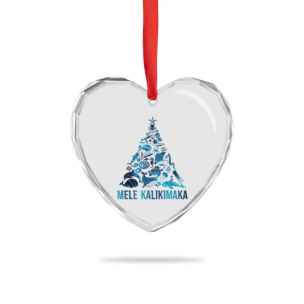 Christmas In Hawaii Heart Crystal Glass Ornament Mele Kalikimala Sea Animals Xmas Tree - Wonder Print Shop