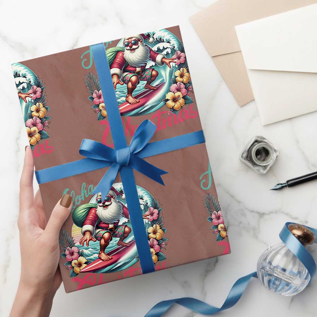 Christmas In Hawaii Wrapping Paper Roll Aloha Christmas Santa Surfing Hibiscus Flower - Wonder Print Shop