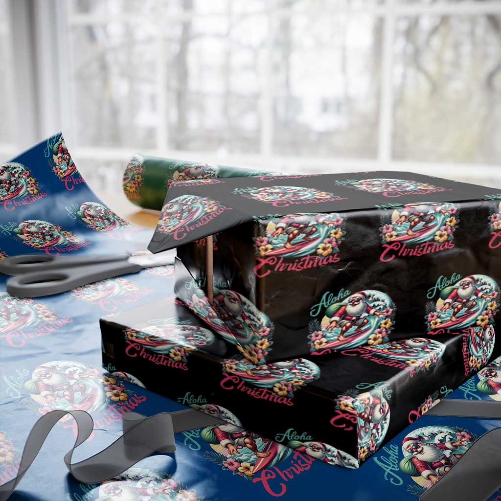 Christmas In Hawaii Wrapping Paper Roll Aloha Christmas Santa Surfing Hibiscus Flower - Wonder Print Shop