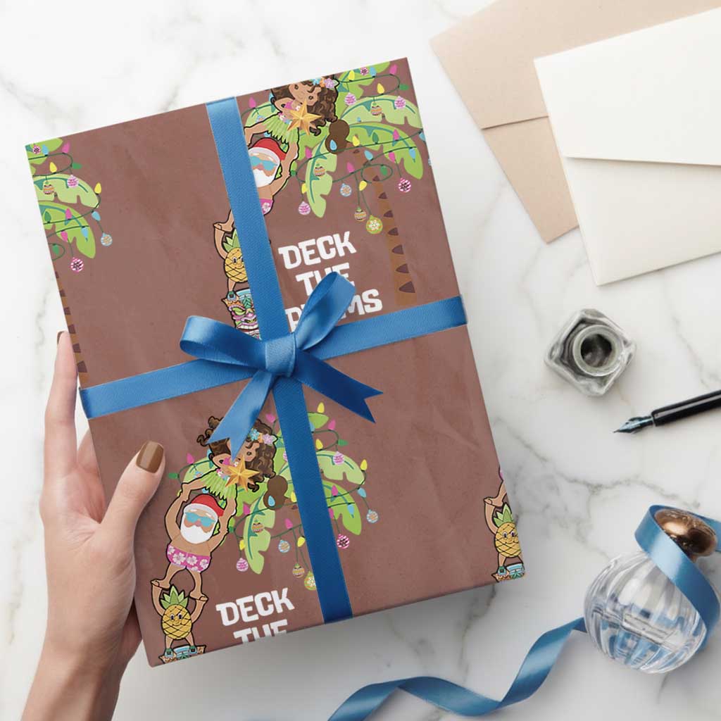 Christmas In Hawaii Wrapping Paper Roll Deck The Palms Santa Hula Girl Tiki - Wonder Print Shop